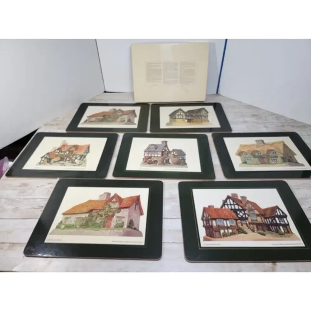 David Winter English Cottages Placemats 7 Different Scenes Cork Back box bottom